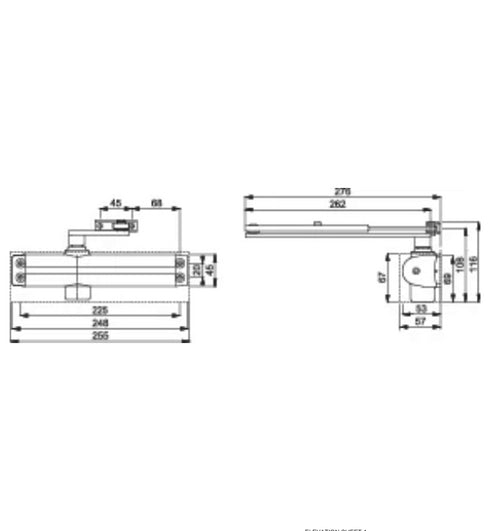 Close-up of AR1500 ARRONE door closer in SBR satin brass on wooden fire-rated door